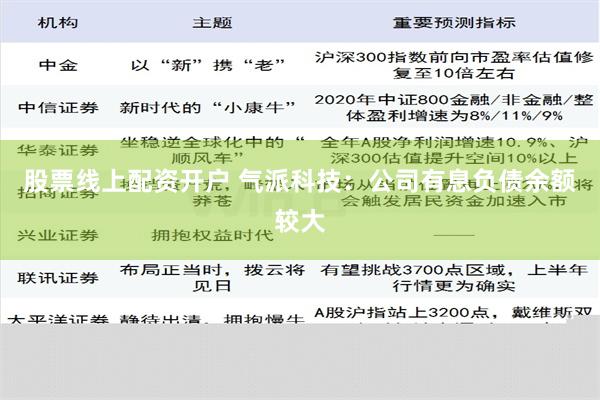 股票线上配资开户 气派科技：公司有息负债余额较大