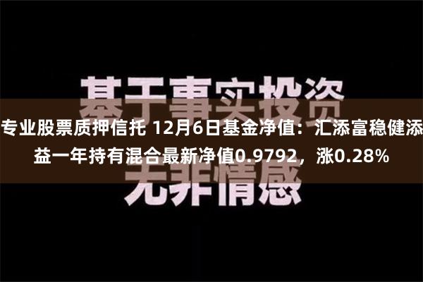 专业股票质押信托 12月6日基金净值：汇添富稳健添益一年持有混合最新净值0.9792，涨0.28%